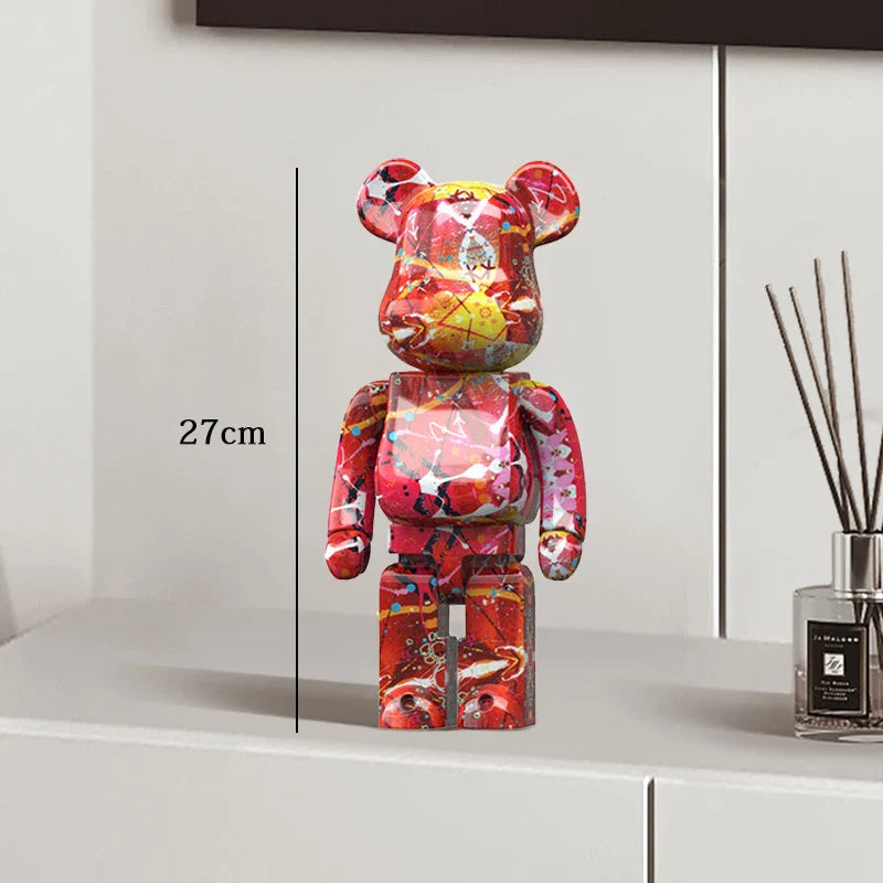 Graffiti Bear Resin Statue Decor | Modern Colourful Bear Ornament 27cm