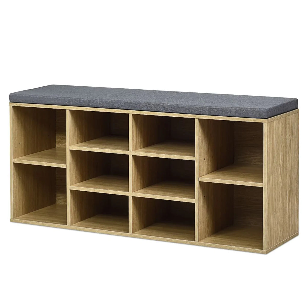 GOFLAME Wooden Shoe Bench Shoe Storage Rack Cabinet Organizer Seat Cushion-Natural