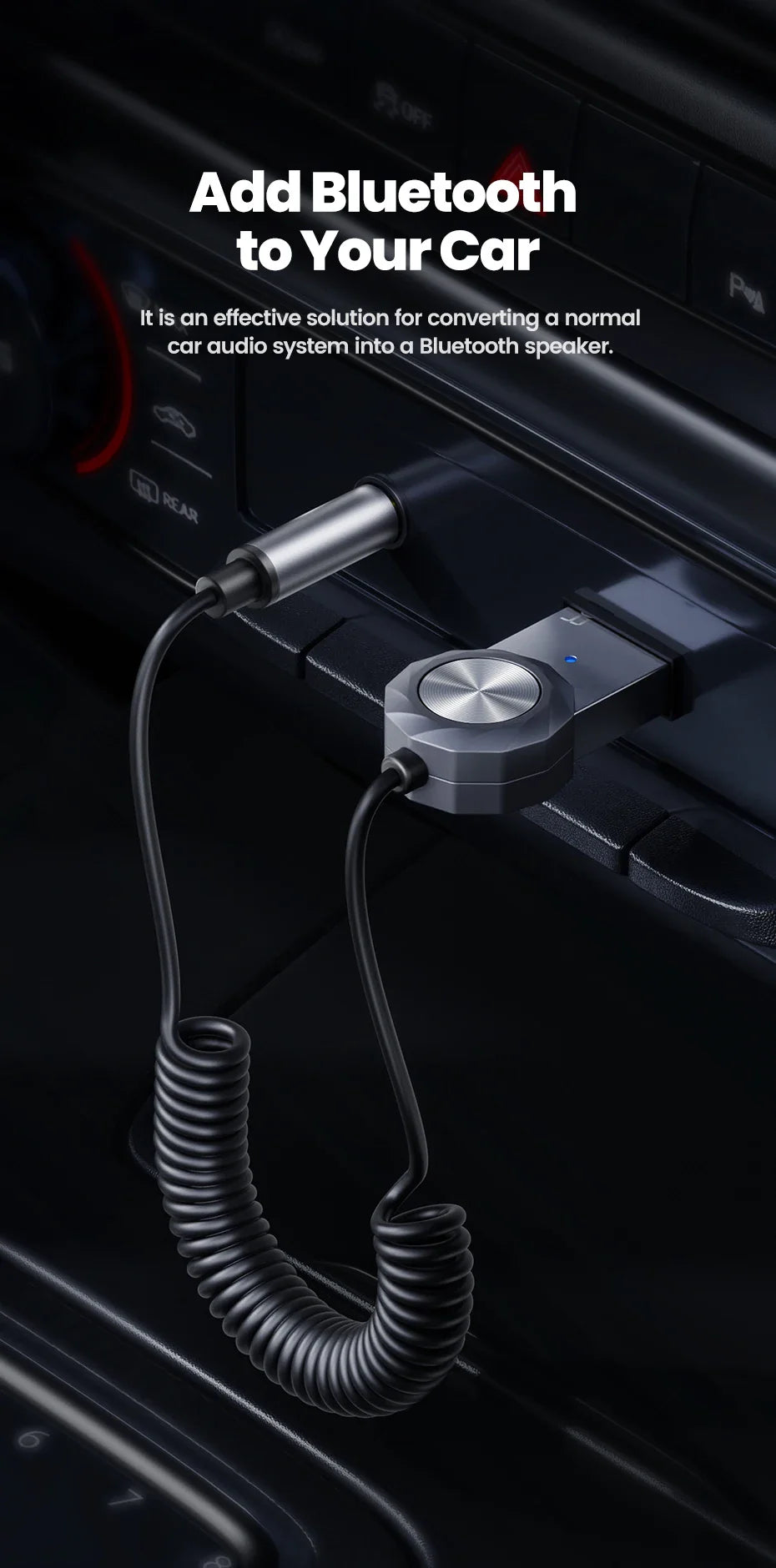 Toocki Wireless Bluetooth 5.1 Receiver Adapter 3.5mm Jack Audio Music Dongle USB Car Bluetooth Transmitter for Aux Car Speaker