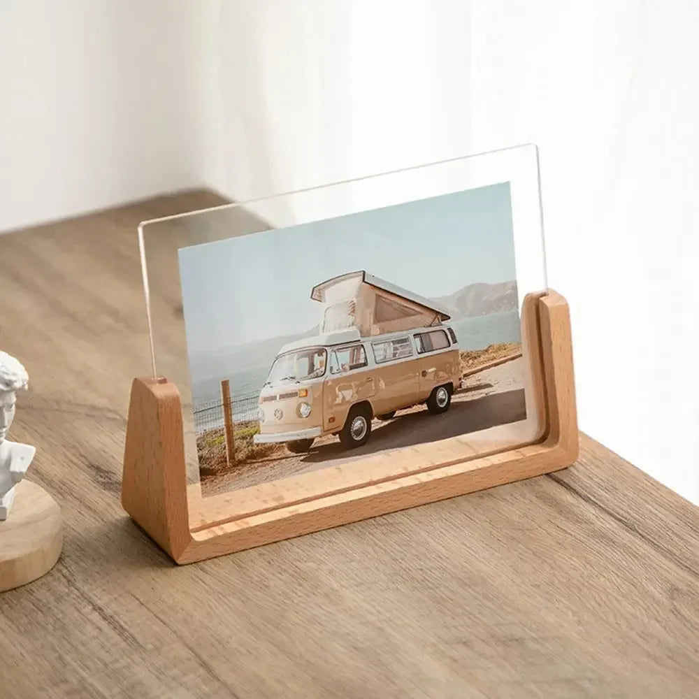 Acrylic U-Shaped Wooden Photo Frame – Walnut & Beech Desk Display