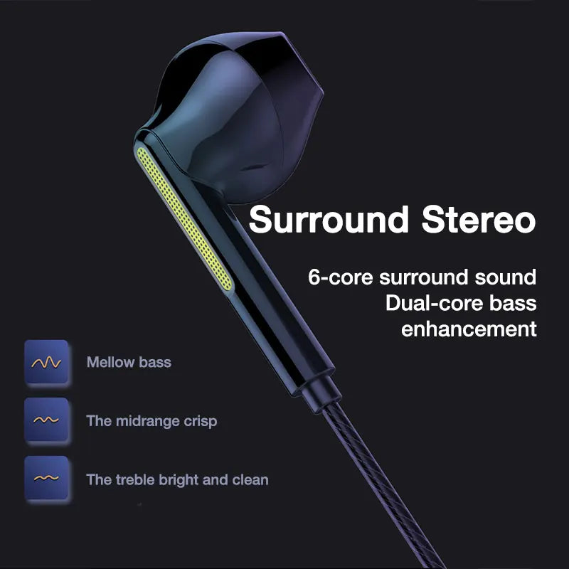 VAORLO 3.5mm/Type-C Wired Headphones Heavy Bass In Ear Earphone With Mic USB C Stereo Earbuds Gaming Headset For Samsung iPhone