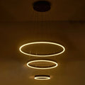 KOMORE Modern 3 Ring Aluminum Round Hanging LED Pendant Light Stepless Dimming & Cool White for Kitchen Living Room Hallway