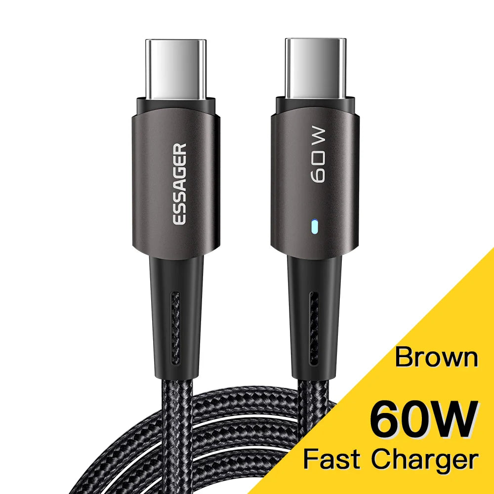 Essager 100W USB Type C To USB C Cable For Xiaomi Huawei P30 P40 Pro 5A Fast Charging Wire Data Cord For Samsung S21 Ultra S20