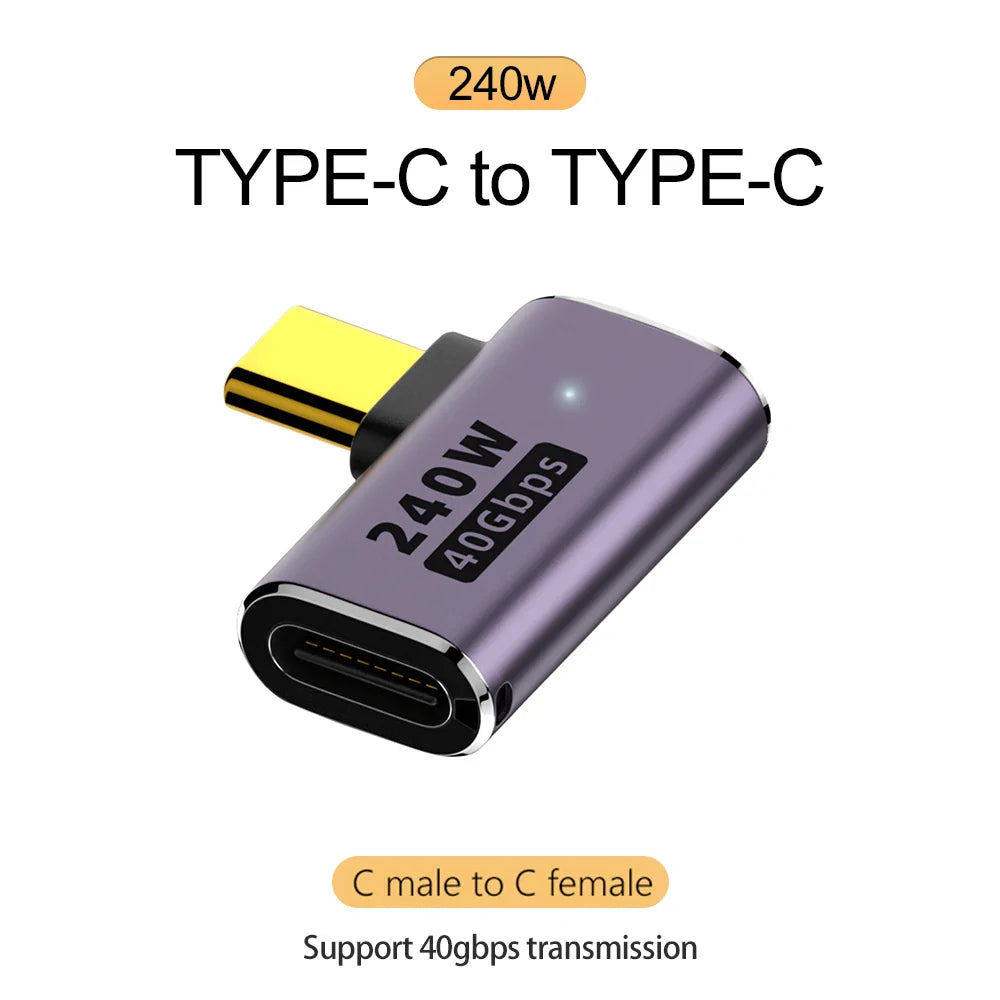 NNBILI 5A Type-C OTG Adapter 240W Fast Charging Data Converter USB4.0 40Gbps Support 8K 60Hz USB C 90/180 Degree Elbow Adapter