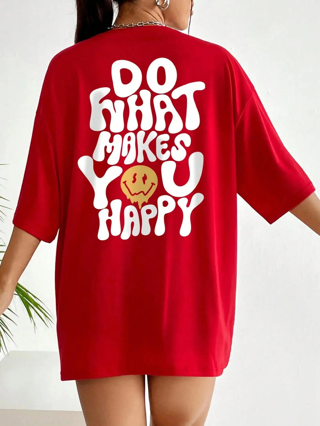 Do What Makes You Happy Oversized T-Shirt, Red Cotton Streetwear Tee