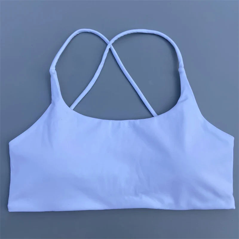 Women Sports Bra Sexy Cross Straps Back Fitness Bralette High Impact Gym Yoga Workout Crop Top Vest Push Up Running Underwear