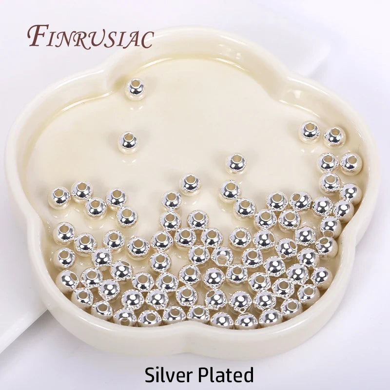 18K Gold Plated Separators For Bead,Spacers Beads For Jewelry Making,Brass Metal Round Beads,DIY Bracelets/Necklace Accessories