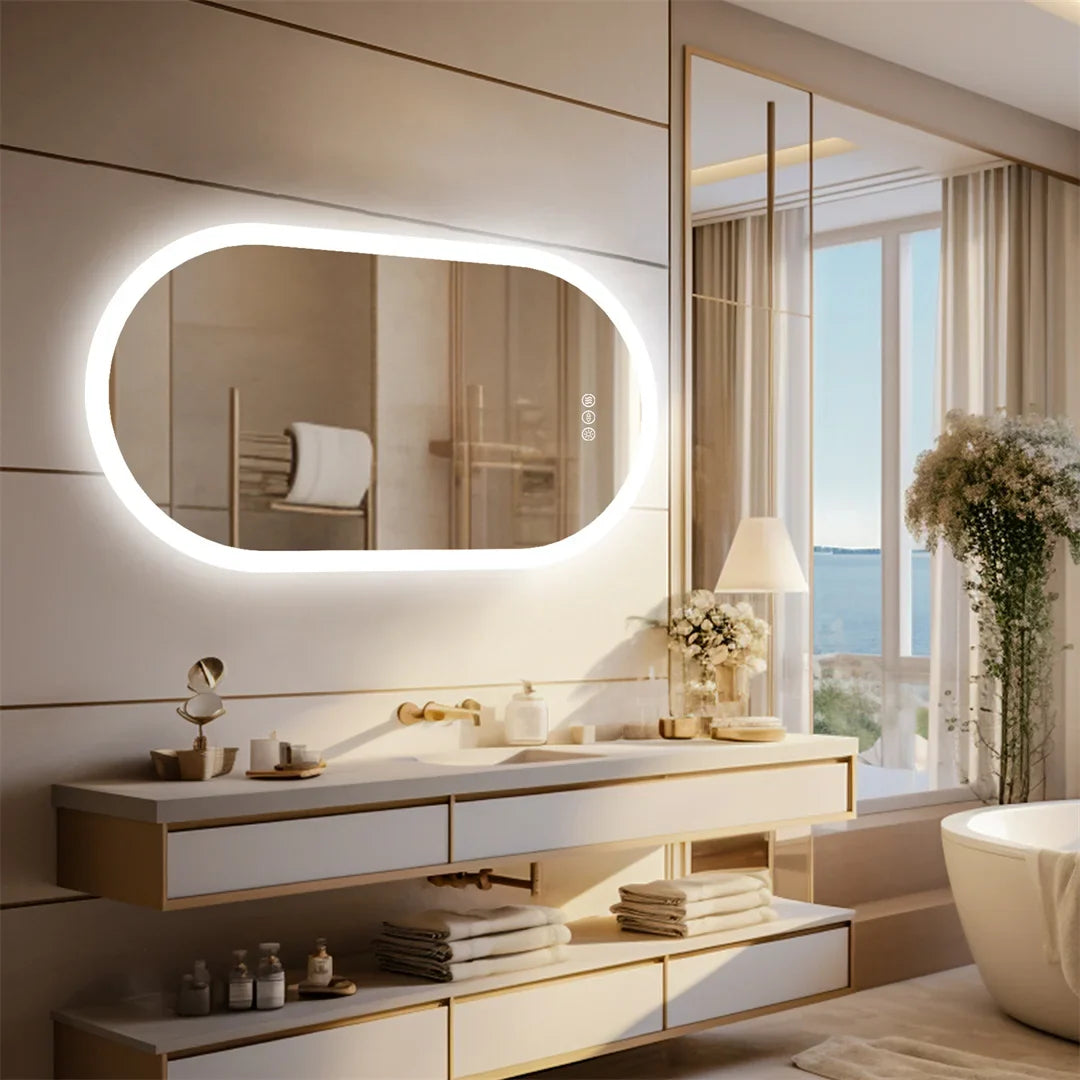 LUVODI Waterproof Illuminate Bathroom Light Vanity Mirror Frameless Touch Screen Backlit Demist Wash Basin Mirror