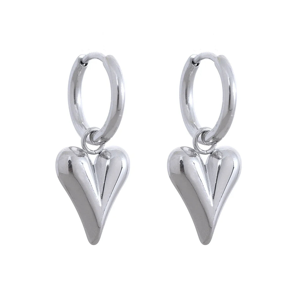 Yhpup Stainless Steel Chic Heart Huggie Hoop Earrings Charm Gold Color Tarnish Free Trendy Fashion Jewelry for Women Bijoux