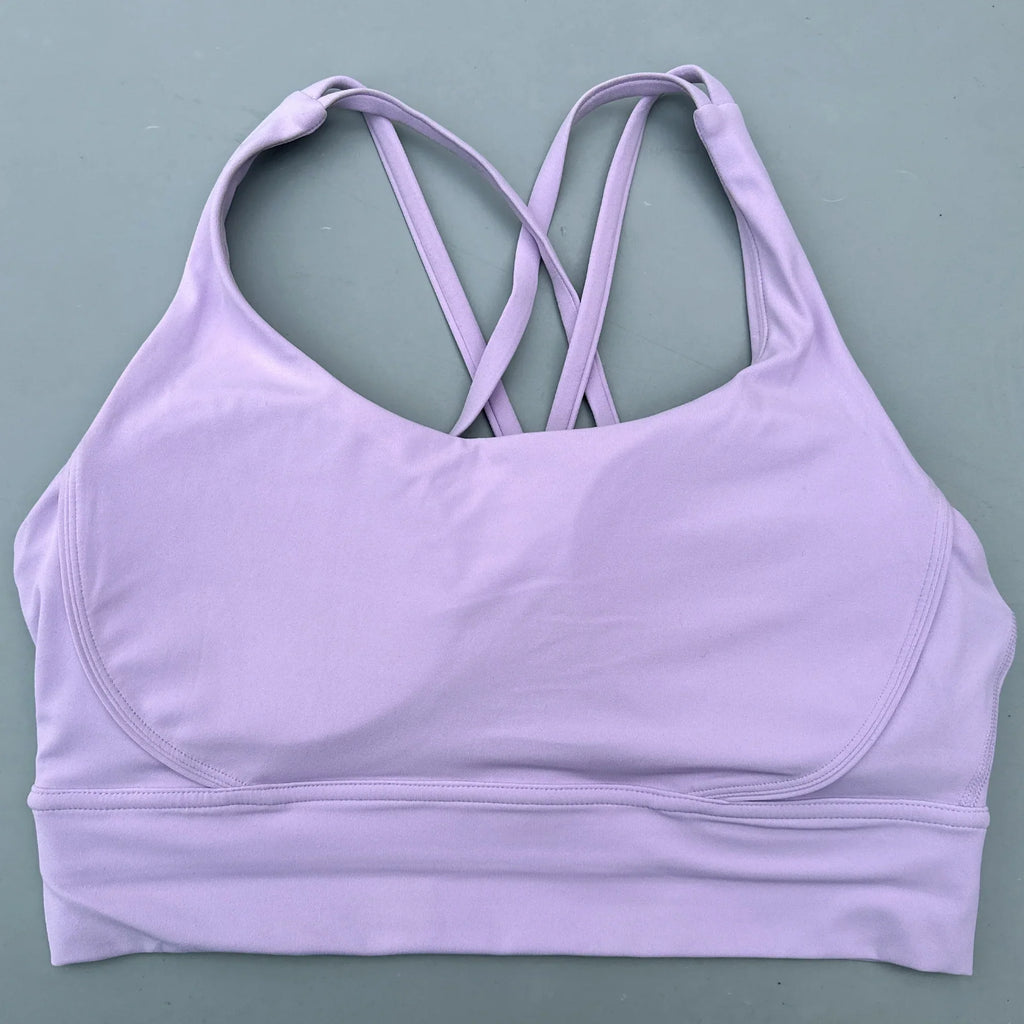 Solid Color Soft Cross Back Women Fitness Bra Tights Yoga Vest High Strength Shockproof Gym Sports Top Push Up With Chest Pad
