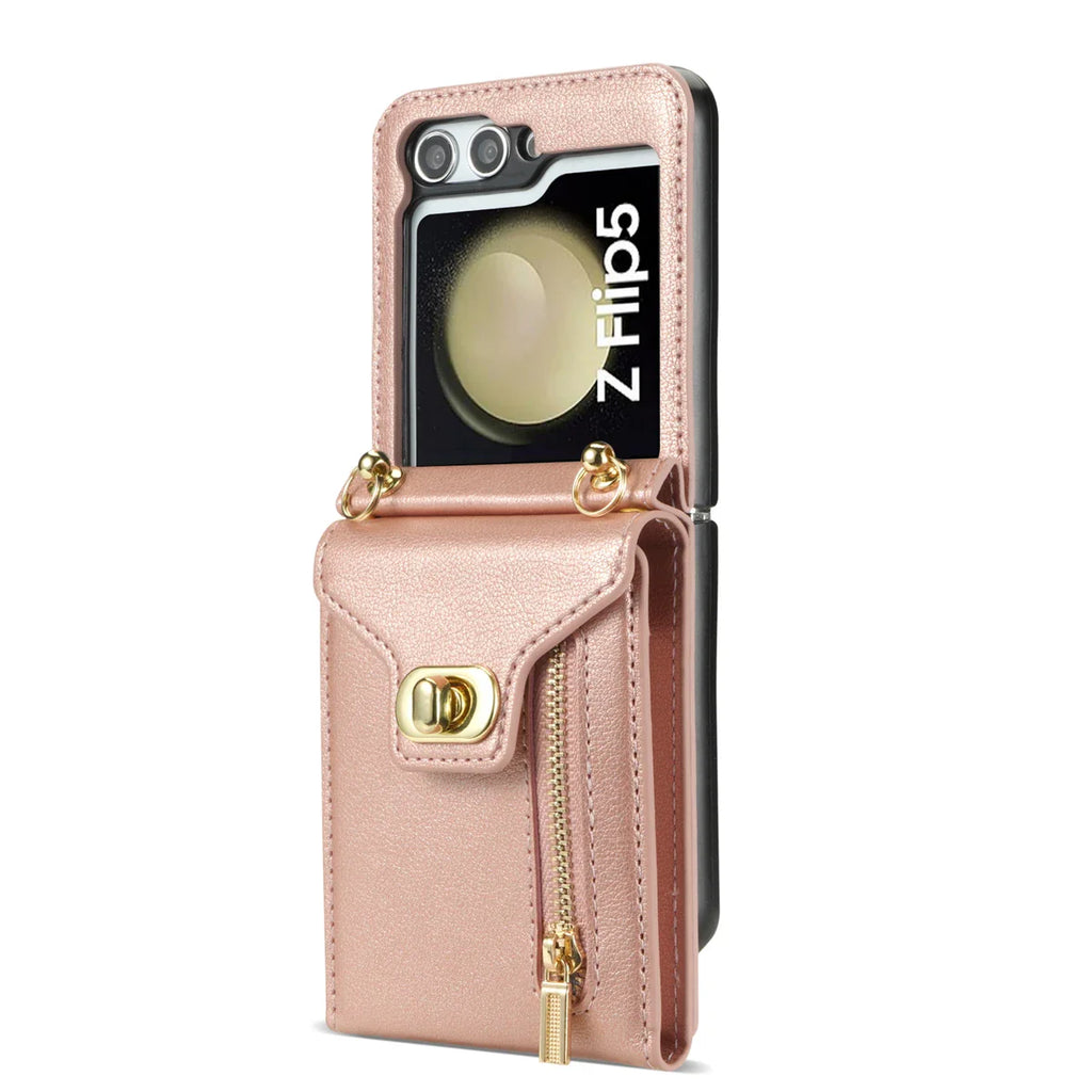 Zipper Wallet Crossbody  Phone Case for Samsung Galaxy Z Flip 6 5 4 3 Flip6 Flip5 Flip4 Flip3 5G with Card Holder Leather Cover