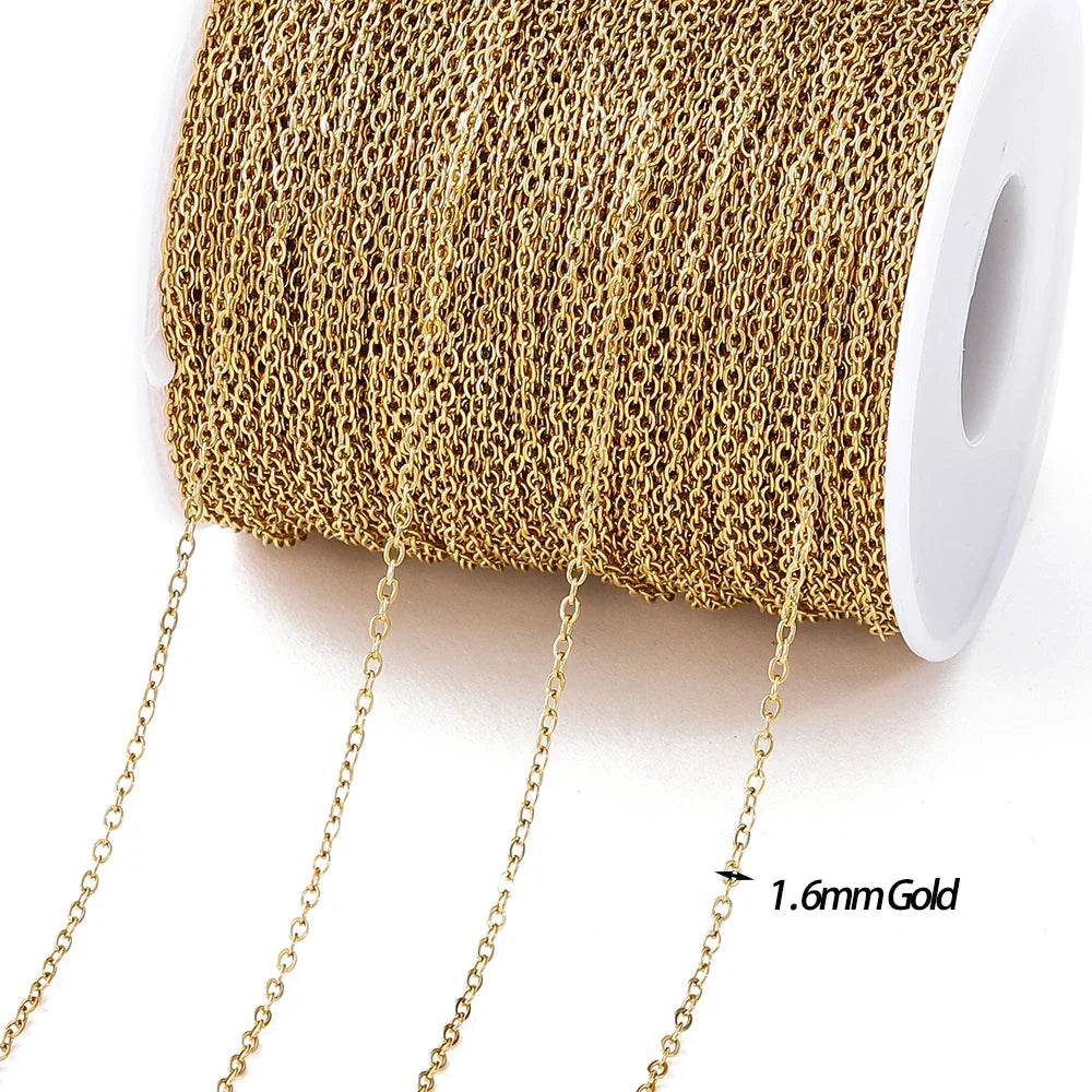 No Fade 2Meters Stainless Steel Chains Gold Color Lips Beads Beaded Chain for Jewelry Making DIY Necklace Bracelet Accessories