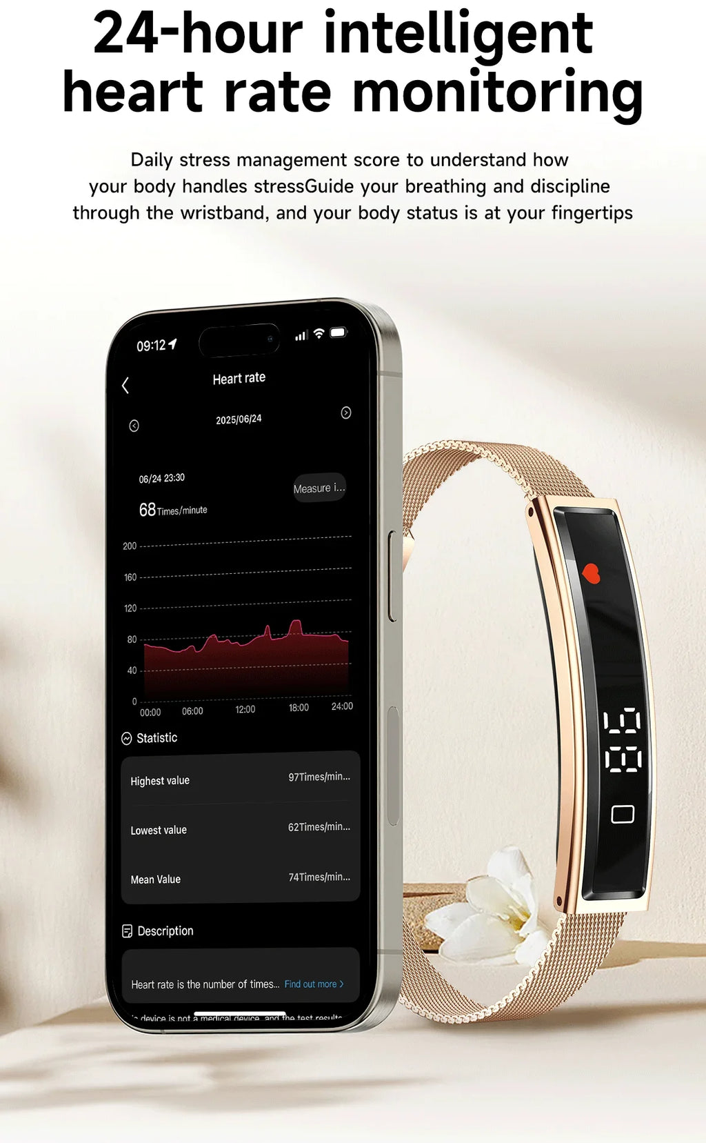 Health & Fitness Smart Bracelet with Heart, Sleep & Activity Tracking