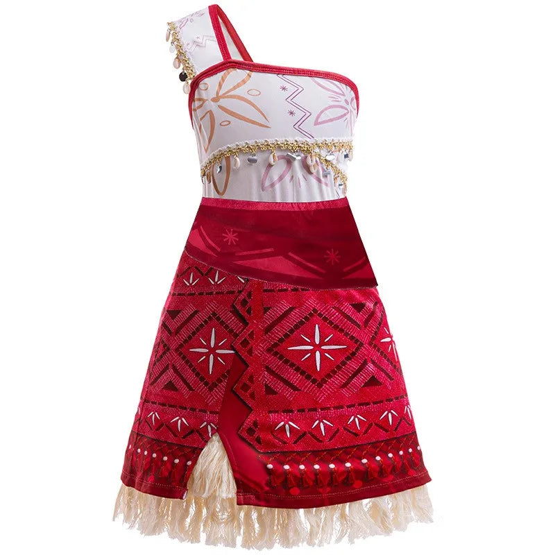 Disney New Movie Moana 2 Dress Christmas Girl Moana Princess Dress Cosplay Girls One-Shoulder Suspender Dress Accessories Set