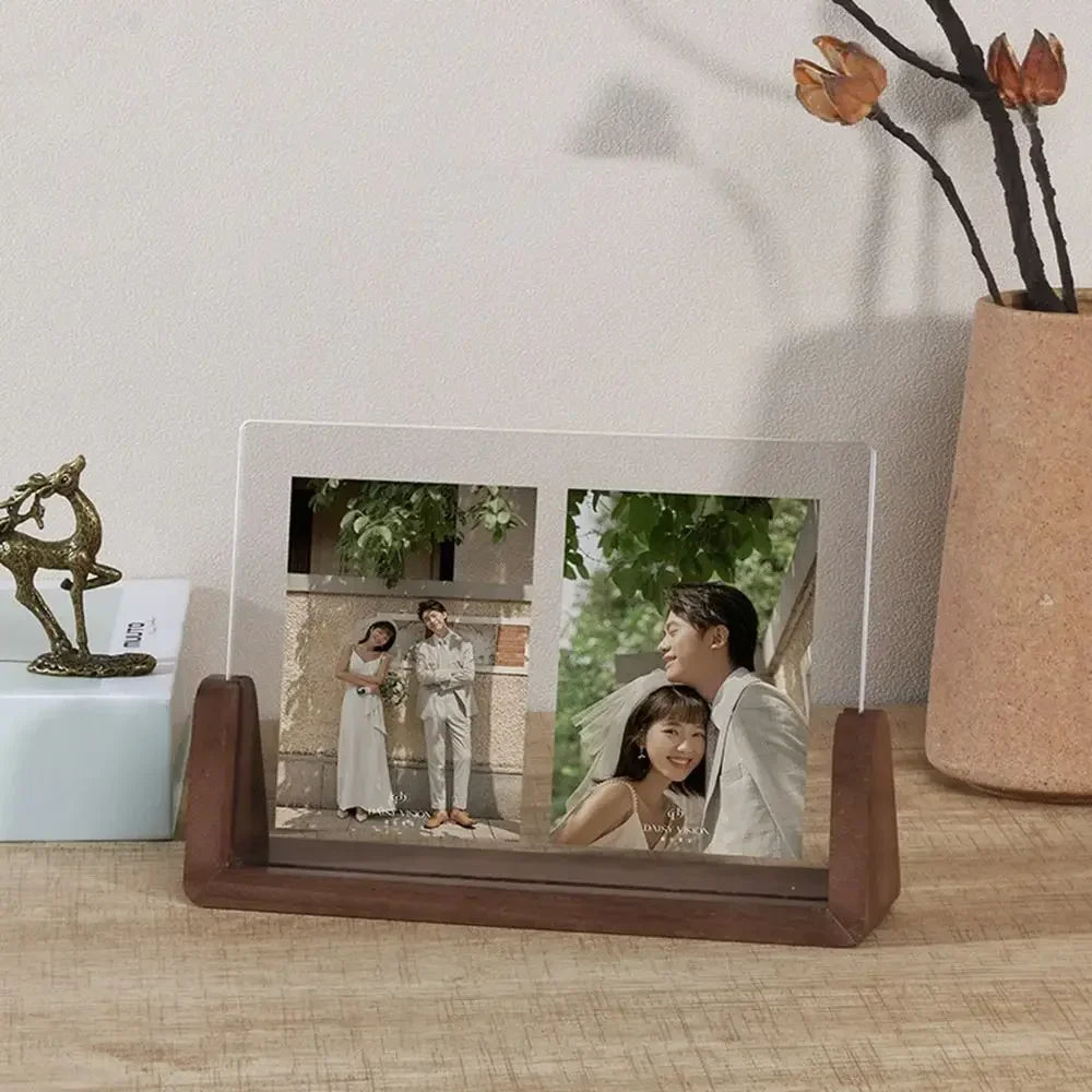 Acrylic U-Shaped Wooden Photo Frame – Walnut & Beech Desk Display