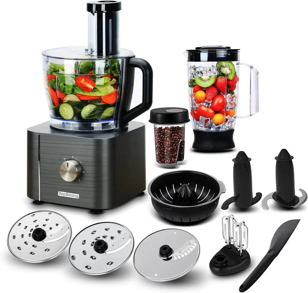 TopStrong 11-in-1 3.2L Bowl 1100W 3 Speeds with Chopping Blending Kneading Grinding Whisking Juicing Food Processor blender