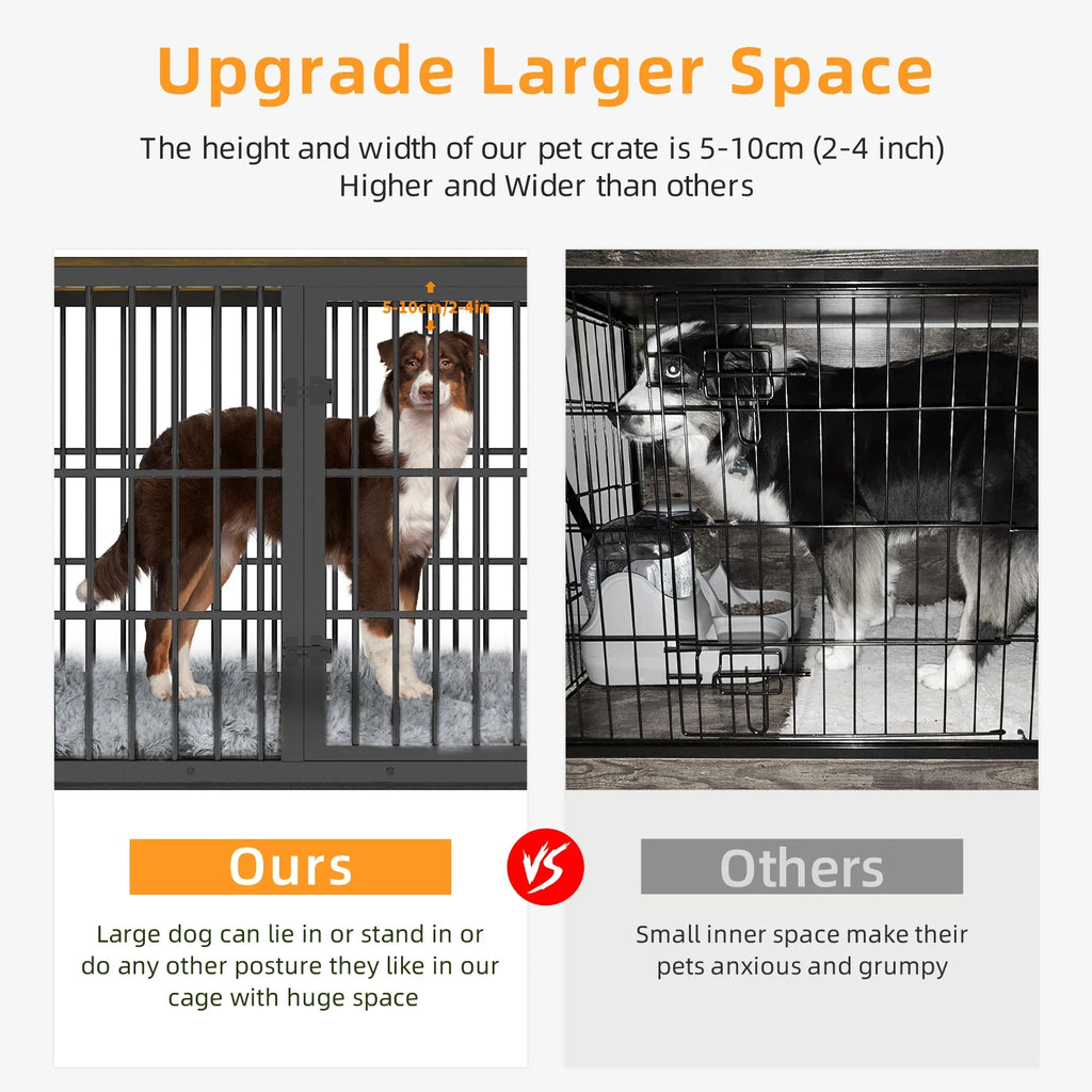 Furniture Style Dog Cage XXL Wooden Pet Kennel End Side Table with Tray and 3 Doors for Medium to Large Dogs