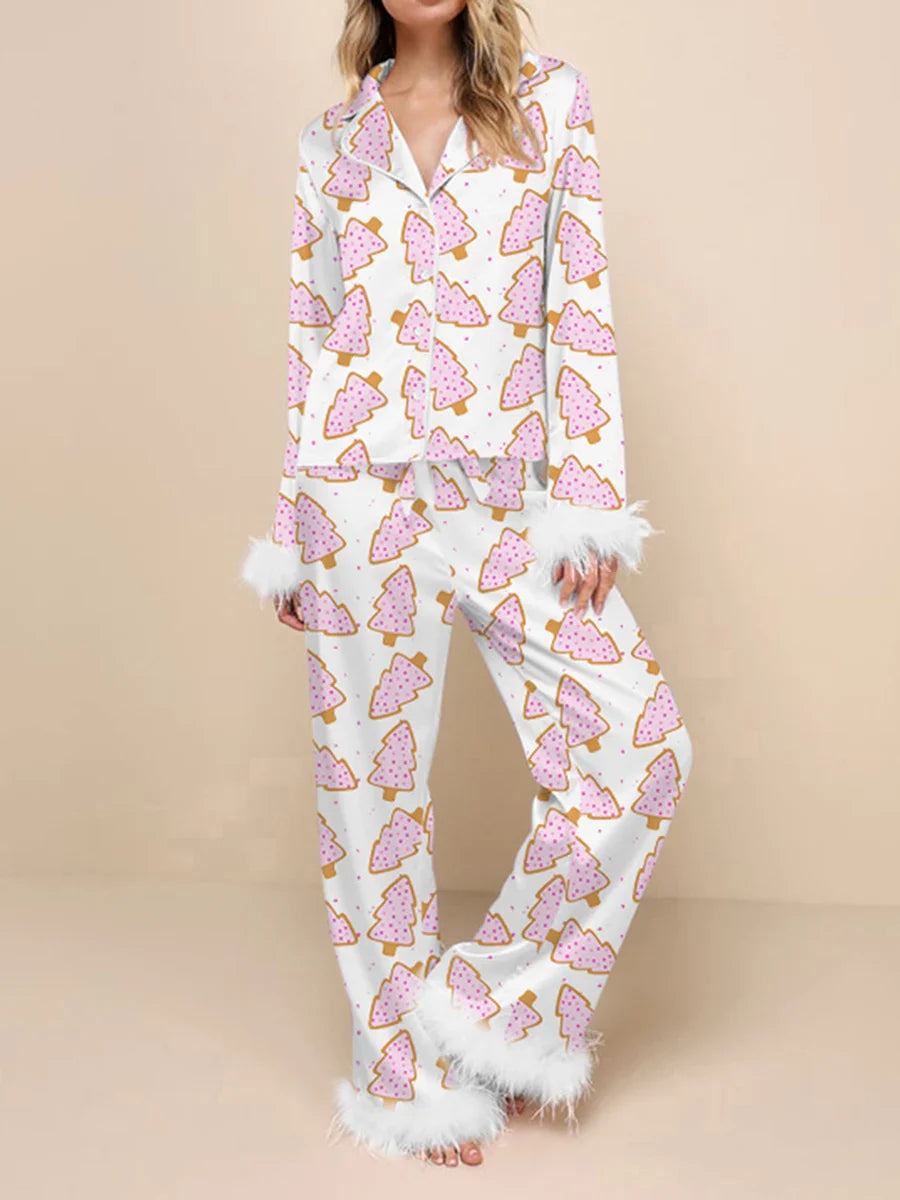Women's Christmas Pajamas Set V-Neck Top with Pants 2-Piece