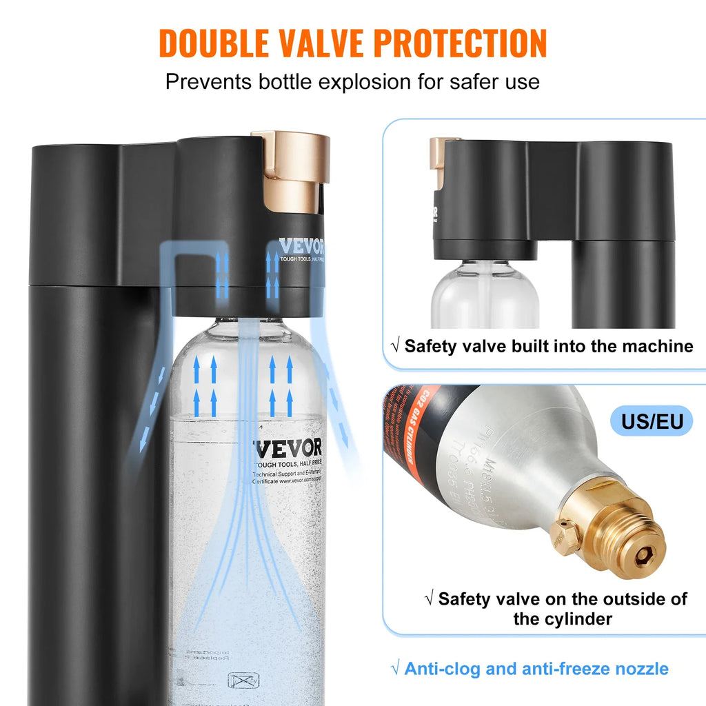VEVOR Sparkling Water Maker Soda Machine for Home Carbonating Seltzer Water Starter Kit w/ Mainstream Screw-in 60L CO2 Cylinder