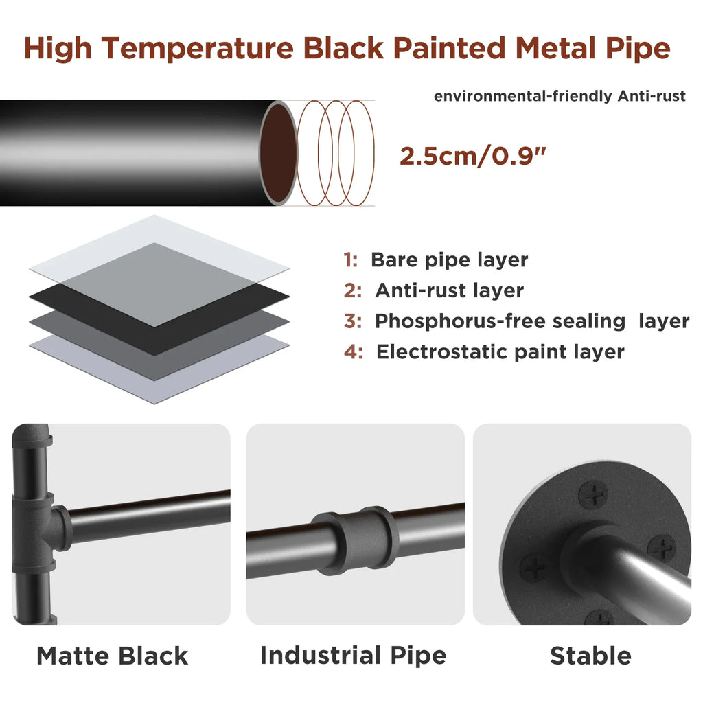 70.8 Inch Industrial Pipe Clothing Rack Wall Mounted Clothes Rail Garment Hanging Bar Rod Display Rack Closet Storage