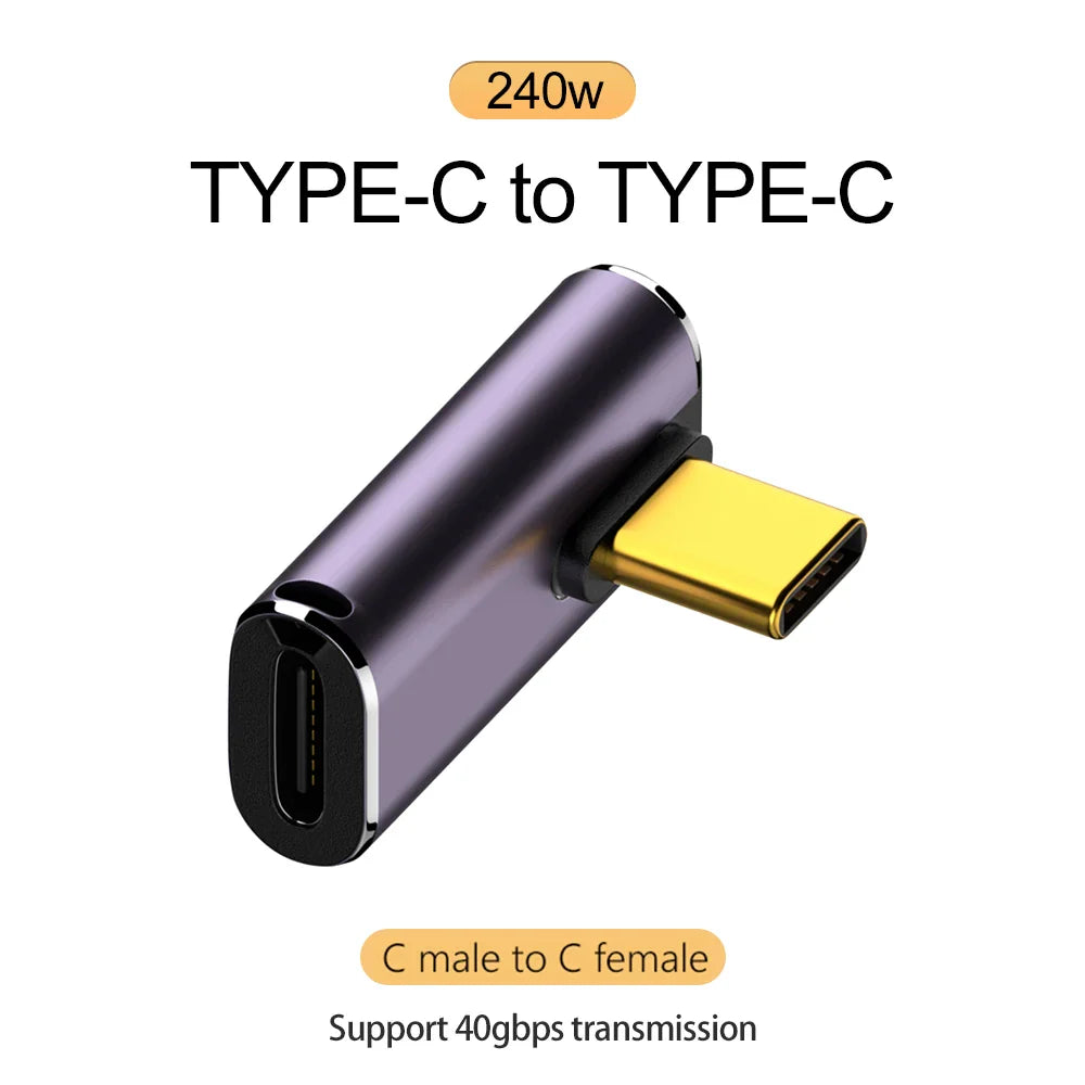 NNBILI 5A Type-C OTG Adapter 240W Fast Charging Data Converter USB4.0 40Gbps Support 8K 60Hz USB C 90/180 Degree Elbow Adapter