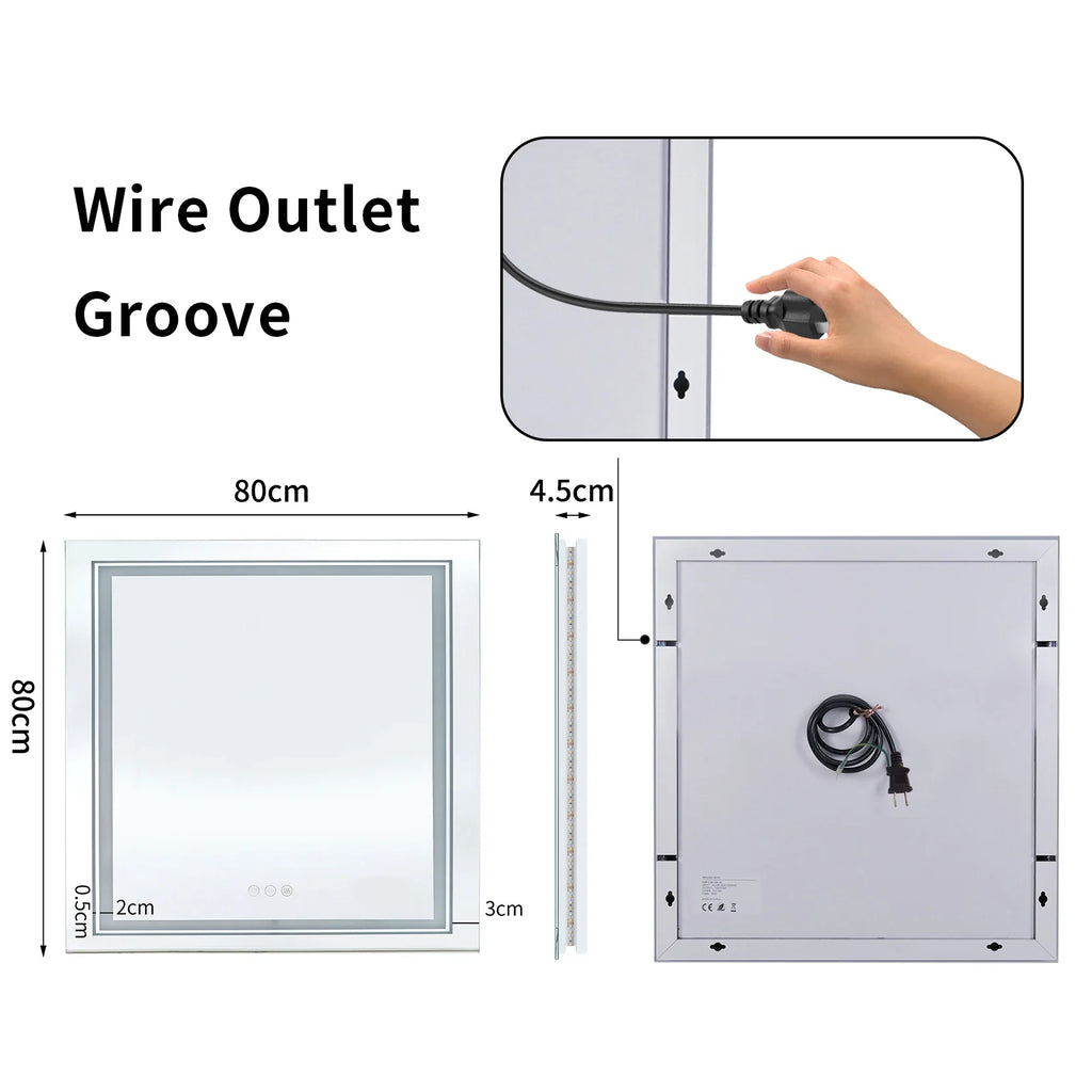 Large Full Size RGB LED Bathroom Mirror with Lights, Dimmable Wall Mirrors, Smart Anti-Fog, Vertical and Horizontal