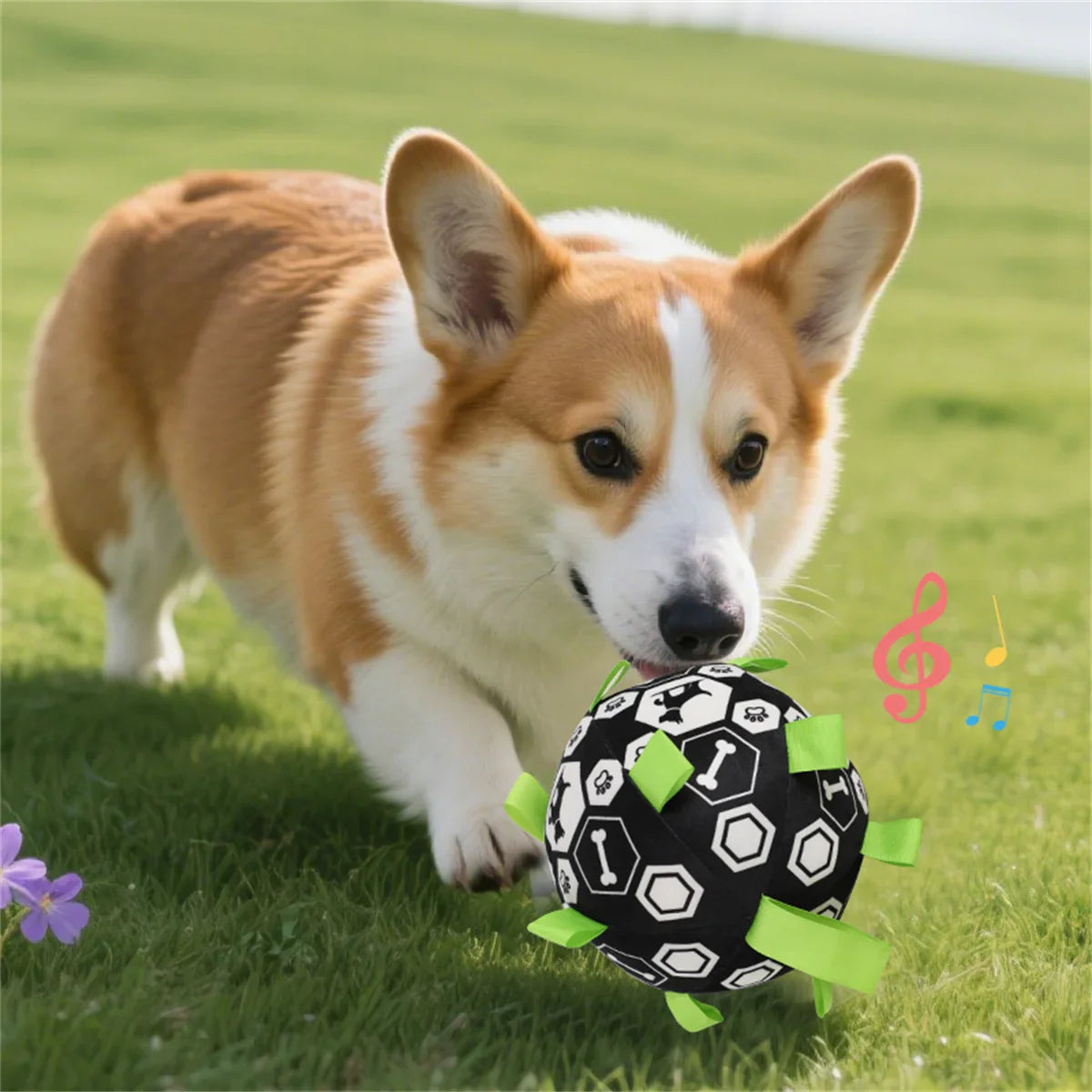 Interactive Dog Bell Ball Toy – Soft Fleece Training & Play Football