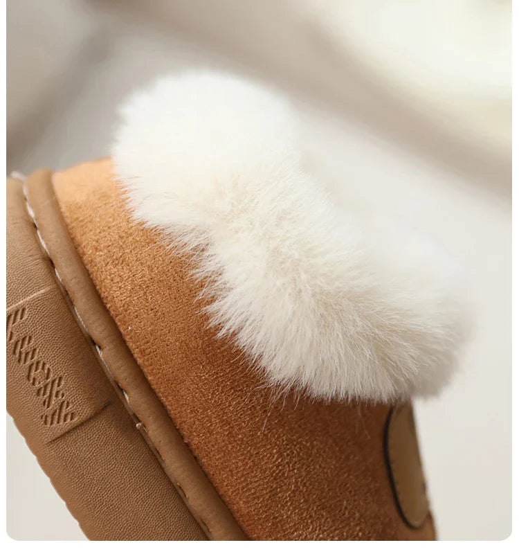 Unisex Cute Winter Boots for Toddlers Faux Fur Thick Warm Velvet Slip-On Baby Snow Footwear 1-3 Years Anti-Slippery PU Leather