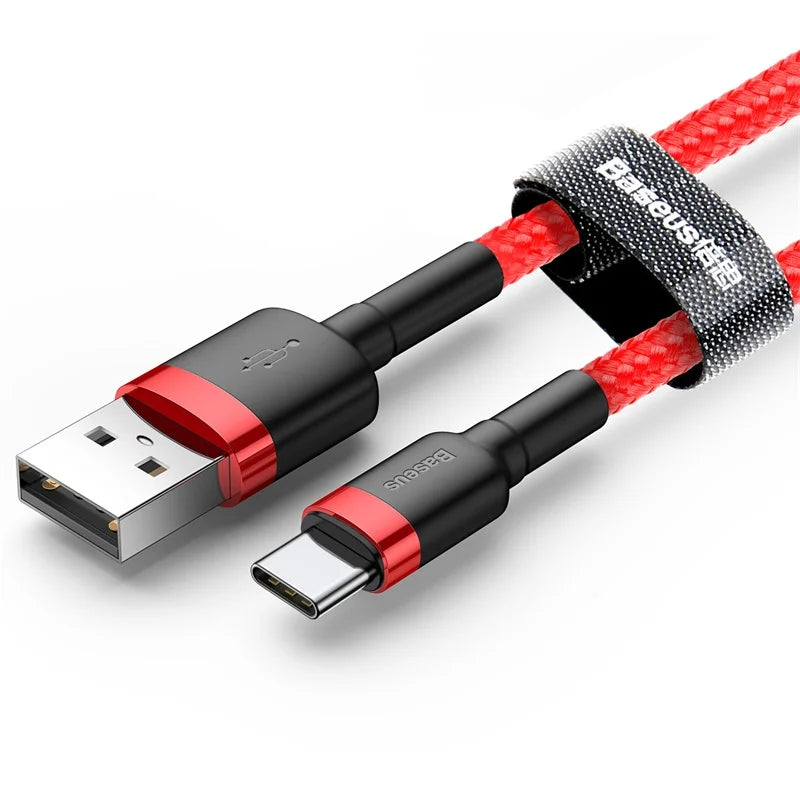 Baseus Type C Cable for Samsung S20 S22 Quick Charge 3.0 Cable USB C Fast Charging for Huawei P50 Xiaomi Mi 8 USB-C Charger Wire