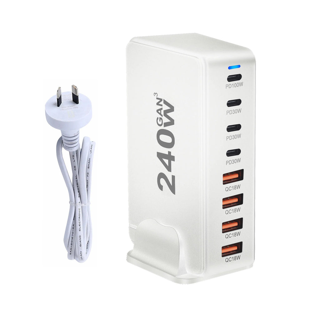 240W  Desktop GaN Charger 8-port USB Type C PD Charger Fast Charge 3.0 USB Type C Fast Charger Mobile USB Charger