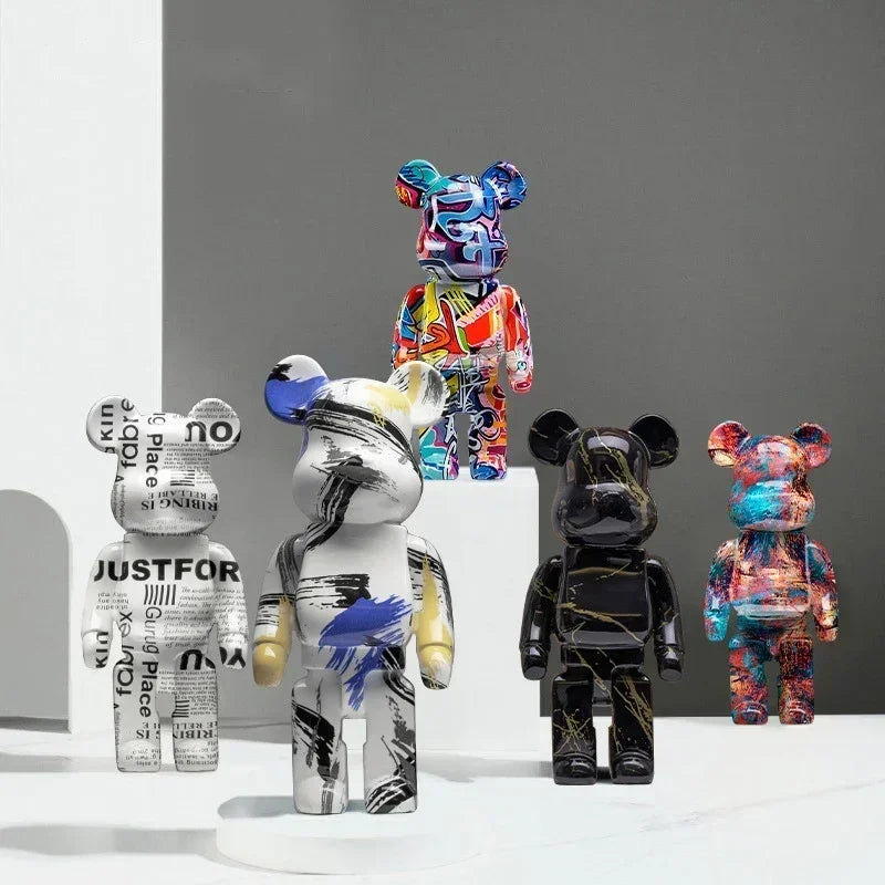 Graffiti Bear Resin Statue Decor | Modern Colourful Bear Ornament 27cm