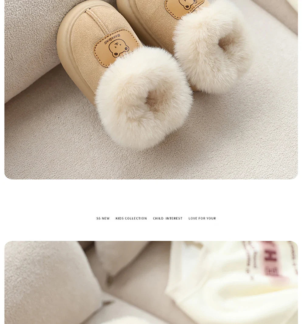 Unisex Cute Winter Boots for Toddlers Faux Fur Thick Warm Velvet Slip-On Baby Snow Footwear 1-3 Years Anti-Slippery PU Leather