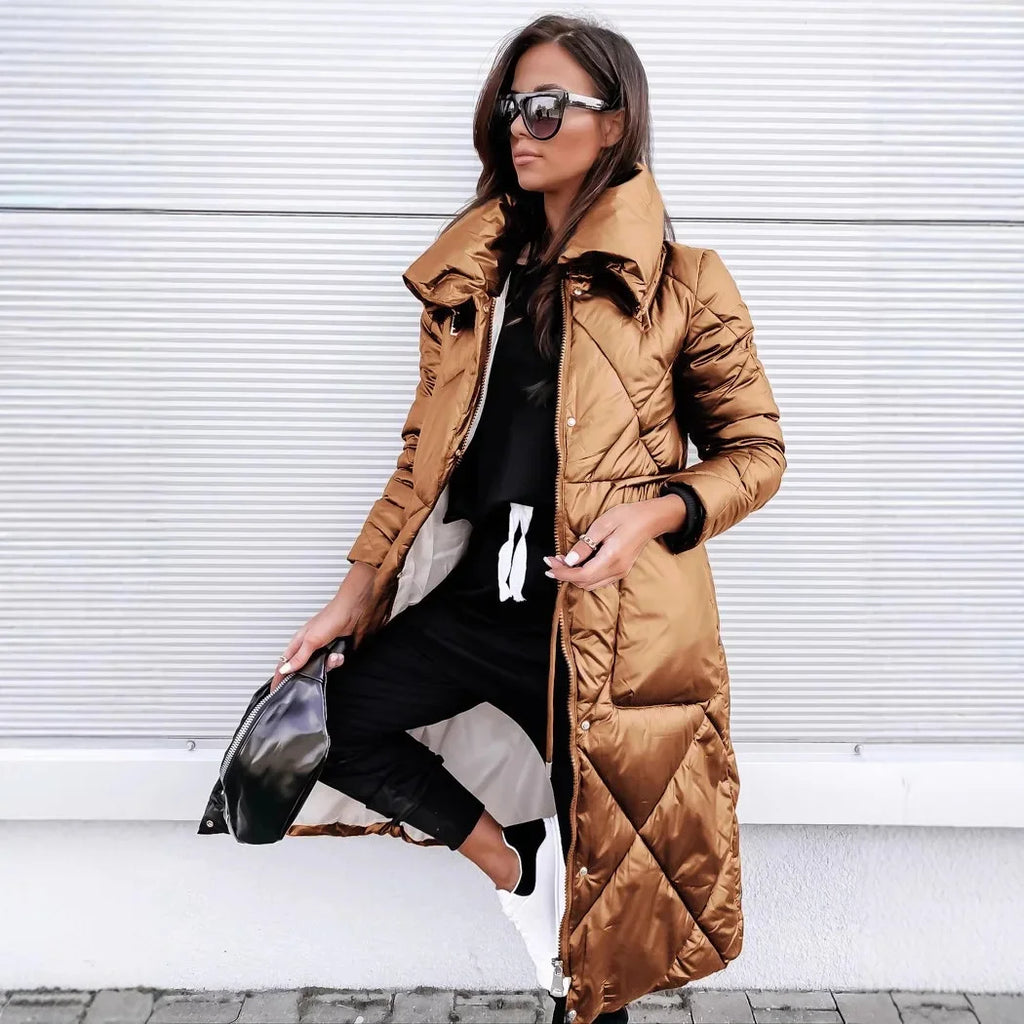 Women's Long Zipper Bright Cotton High Waist Quality Fashionable Jacket