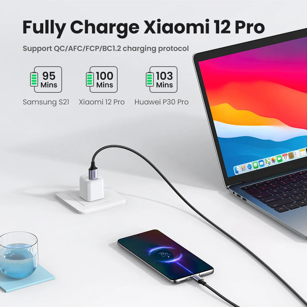 UGREEN 3A USB Type C Cable For Realme Xiaomi Samsung S21 Fast Charging Wire USB-C Charger Data Cord For iPad Samsung Poco USB C