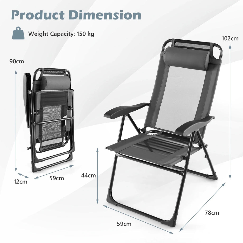 GOFLAME Patio Folding Chairs Set of 2, Outdoor Reclining Chairs w/ Wide Armrests & 7-Level Backrest