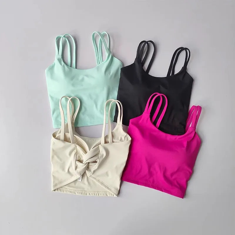 Women's Sports Bras Fitness Top, Sexy Lingerie, Push Up Fixed Pad, Yoga Bra, Back knotted Underwear, Running Vest, Gym Tops