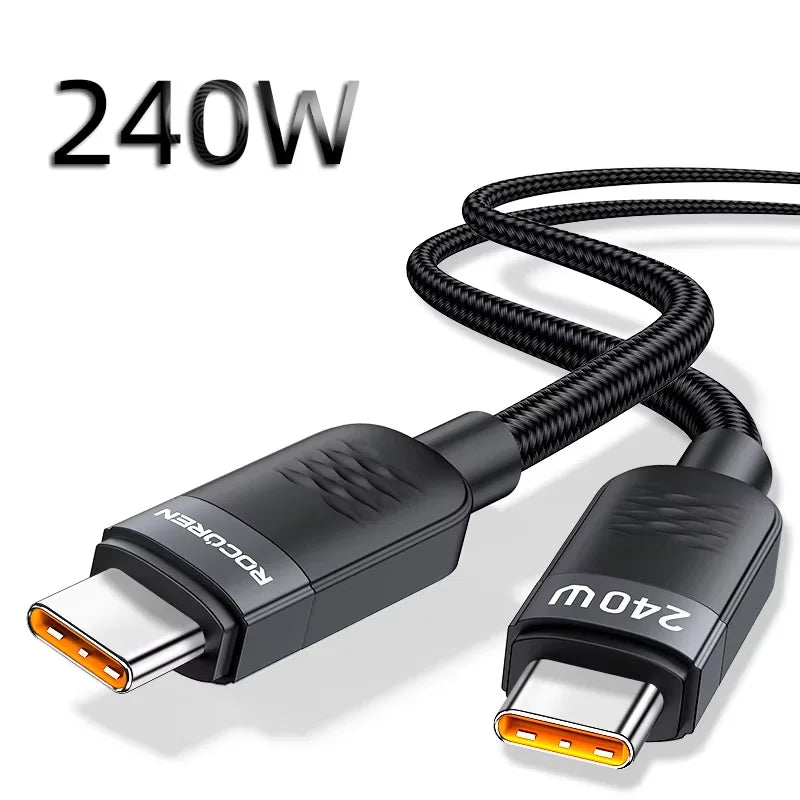 Rocoren 240W Fast Charging USB-C to USB-C Data Cable PD3.1 Quick charging Type C Cord For MacBook iPhone 15 Samsung Galaxy S24