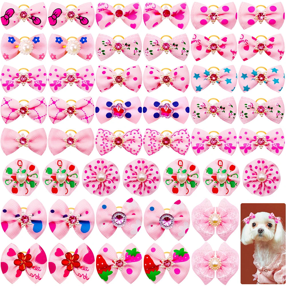 80PCS Dog Grooming Accessories Dog Bow Rubber Band Pink Headwear Pet Hair Accessories Bowknot For Dogs Cats Pet Products