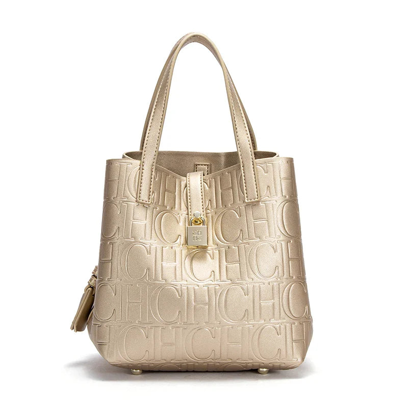 Classic Style Fashion Retro Craft New 2024 Women'S Handbag Letter Printed Metal Accessories Large Capacity Solid Color