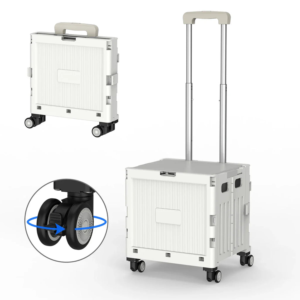 Foldable Utility Cart Mobile Folding Cart with Lid 360°Rotate Large Capacity Portable Shopping Hand Trolley for Travel Camping