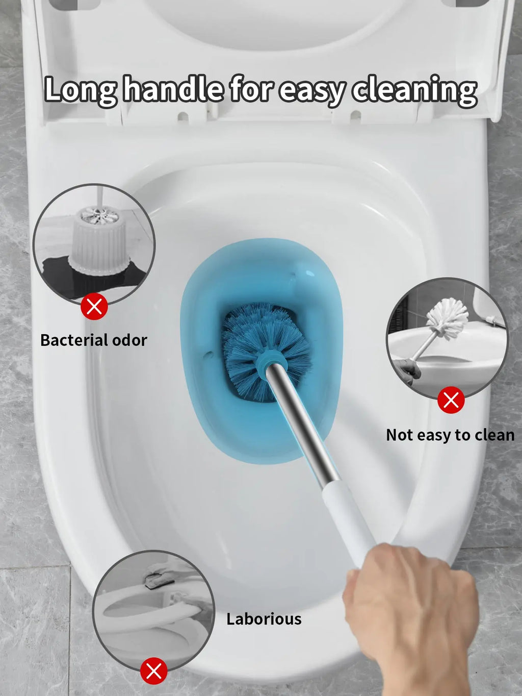 Punch-Free Wall Mounted Toilet Brush with Drainable Base Long Handle Plastic Toilet Cleaning Brush Bathroom Accessories