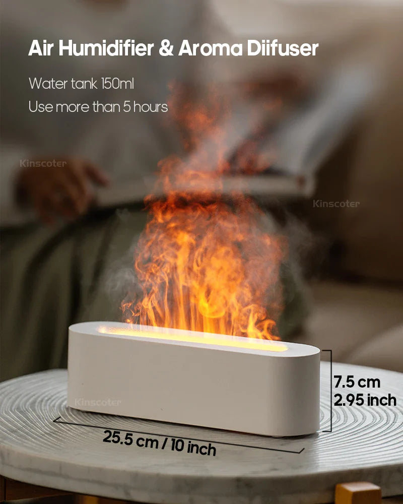 KINSCOTER RGB Flame Aroma Diffuser Air Humidifier Ultrasonic Cool Mist Maker Fogger LED Essential Oil Fire LED Lamp Difusor Gift