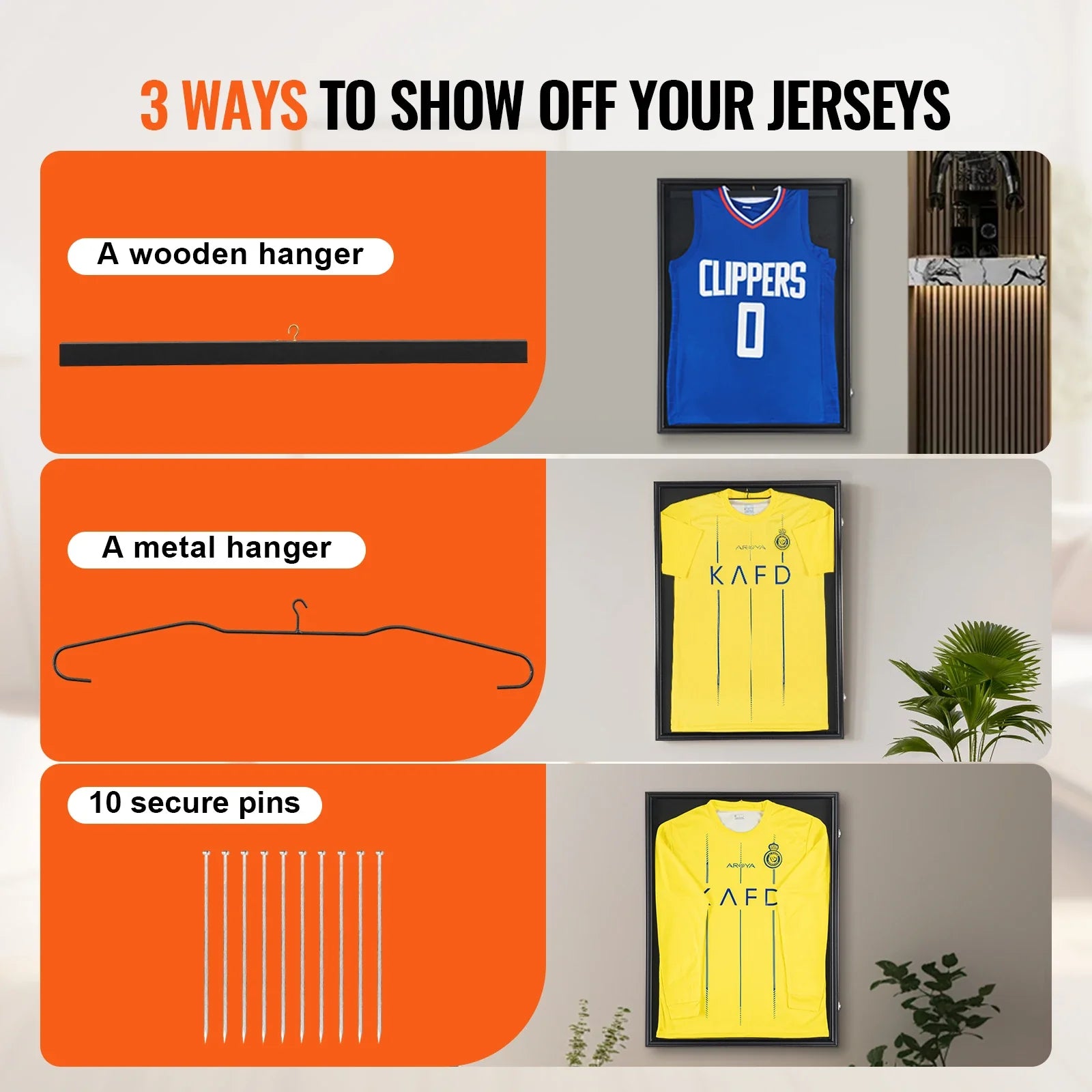 VEVOR Jersey Display / Sports Card Display Frame Case, Large Lockable Sport Shadow Box, 98% UV Protection PC Glass and Hangers