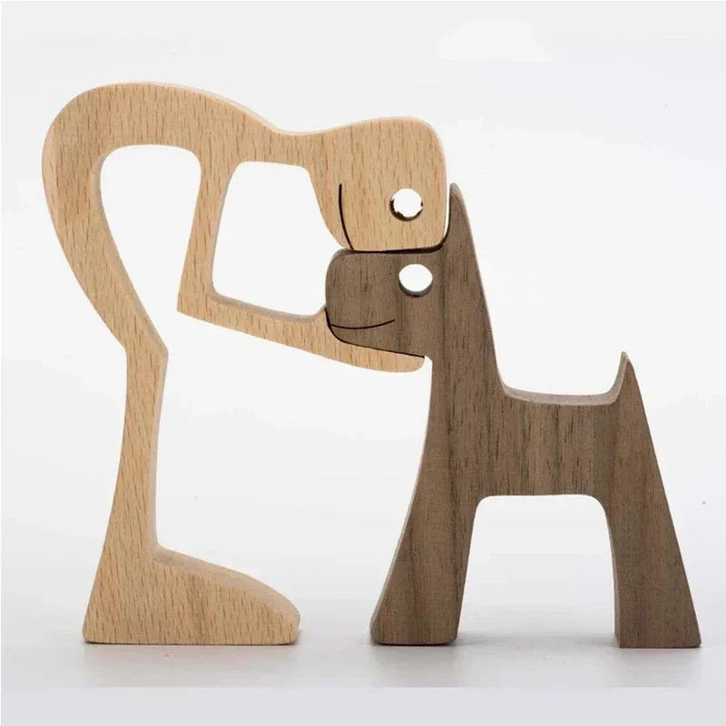 Personalised Wooden Human & Dog Figurine – Custom Handmade Ornament Gift
