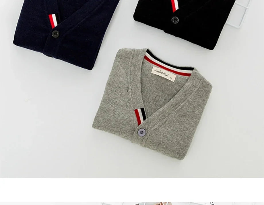 Kids Striped Knit Cardigan – Soft Cotton V-Neck Sweater for Boys & Girls, Warm Autumn Winter Knitwear