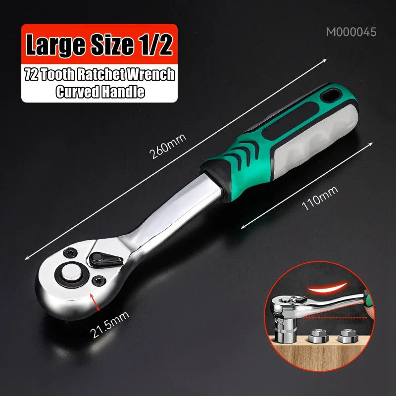24/72 Tooth Quick Ratchet Wrench 1/2 1/4 3/8 3 Size Flying Wrenches Two-way Socket Wrench Repair Tools for for Vehicle Bicycle