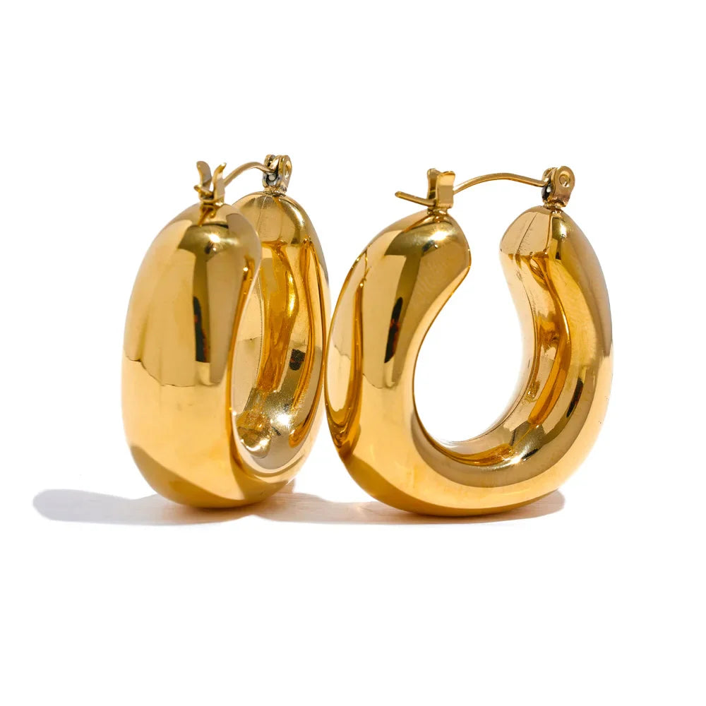 Yhpup High Quality Stainless Steel Round Geometric Chunky Hoops Earrings for Women Charm Metal Simple Fashion Jewelry Waterproof