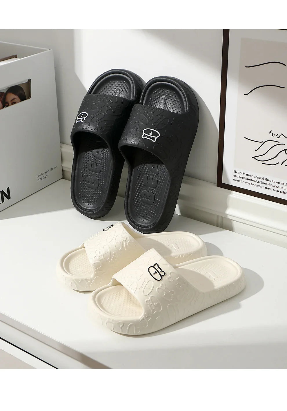 Summer Women Slippers Bathroom Platform Non-Slip Home Bear Cartoon Flip Flops Beach Women Slipper Sandals Slides Indoor Outdoor