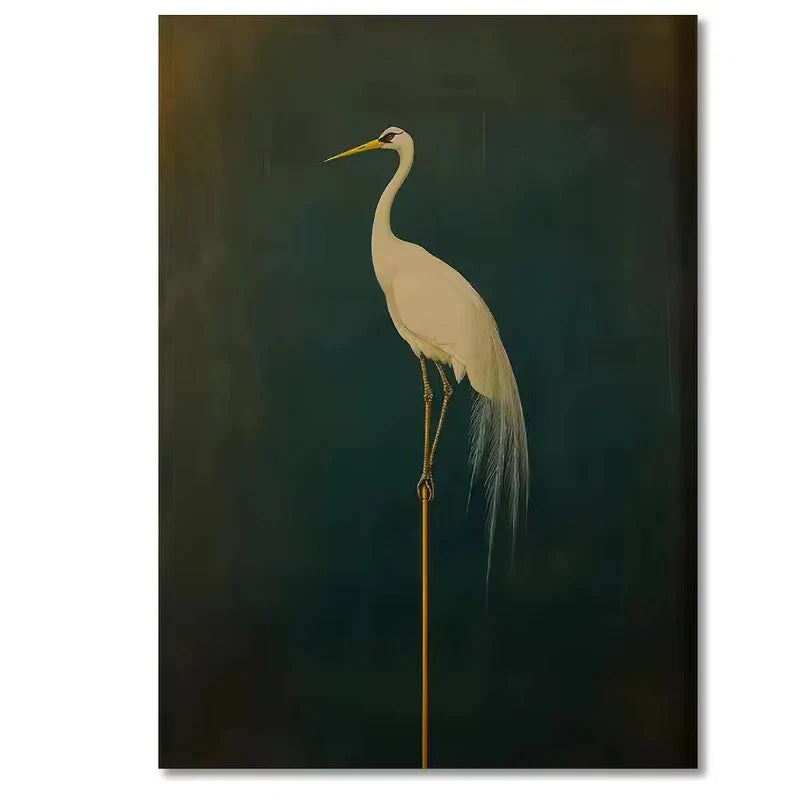 Modern Japanese Crane Canvas Posters – Elegant White Bird Wall Art Print