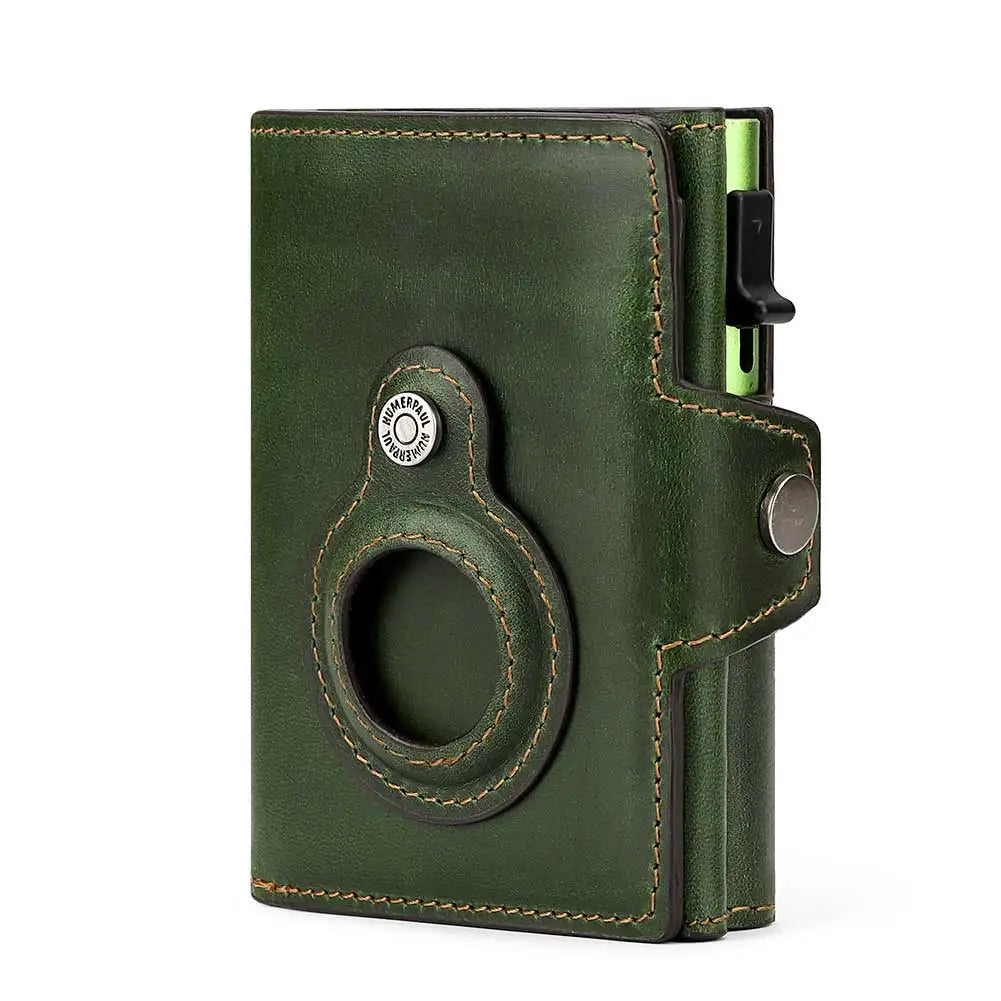 Anti-scan Magnet Credit Card Holder Wallet Genuine Leather Automatic Pop Out Aluminum Smart Wallets Luxury AirTag Purse Set
